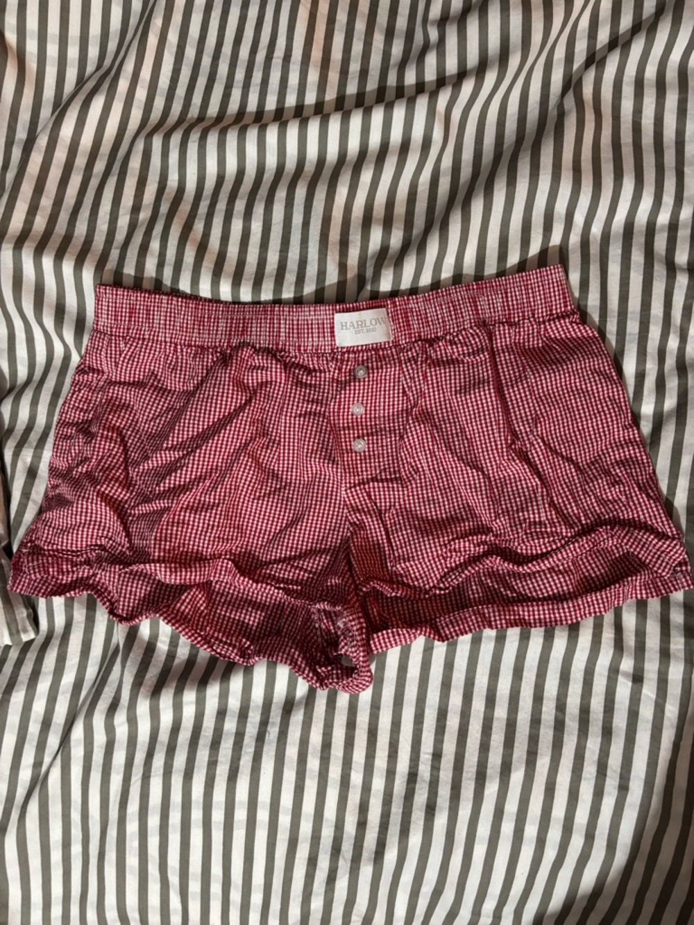 Harlow Red Gingham Elastic Waist Lounge Shorts